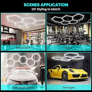 YOSHINE Hexagon LED Garage Lights: 192W 23040LM Super Bright